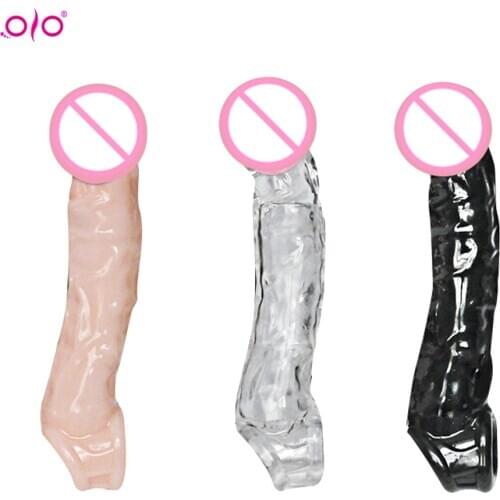 OLO Realistic Penis Extension Cock Sleeve Reusable Silicone Penis Enlarger Delay Condoms For Men dildo Enhancer секс Toys