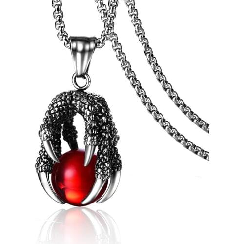 Punk Gothic 316L Stainless Steel Dragon Claw Pendant & Necklaces for Men Jewerly Dark Silver Color