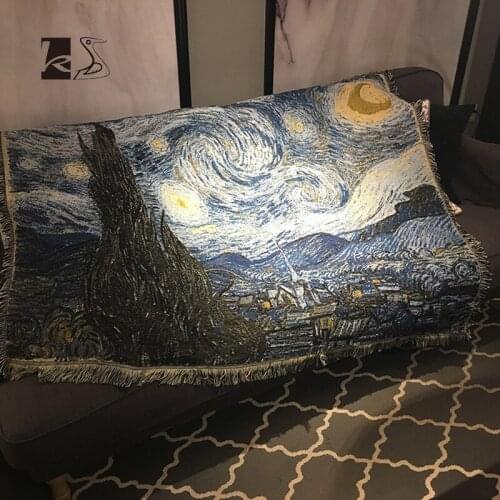 Van Gogh Star Night Tapestry Home Decoration Blanket Throw Bed Blanket Knitted Nap Knitted Blanket Photo Taken Display Blanket