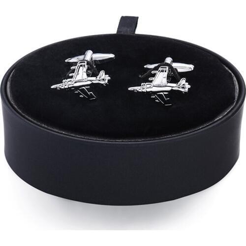 DY high quality brass Fashion Silvery fighter Cufflinks black leather box set men French Cufflinks Gift Set FREE SHIPPING
