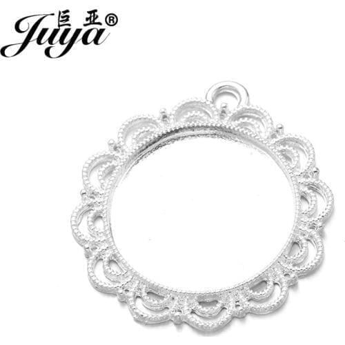 YUYA 10pcs 25mm Cabochons Bases Pendants Settings Flower Lace Pendant Trays Fit 25mm Glass Cabochon Cameo DIY Necklace Findings