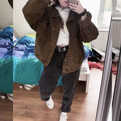 B-TOTO American Street Retro Brown Washed Denim Jacket Tide Ins Female Spring And Autumn Jacket 2021 New Fashion