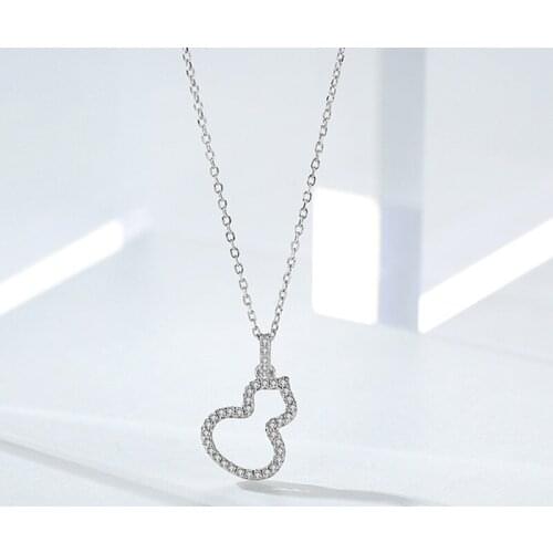 925 Sterling Silver Necklace for Women Simple Elegant Zircon Gourd Pendant Clavicle Chain Necklace Anniversary Jewelry Gift