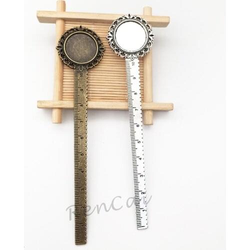 10pcs/lot Inner 20mm Ruler Bookmark Cabochon Bas Flower Ruler Vintage Metal As Book Page Marker School Supplies DIY Craft