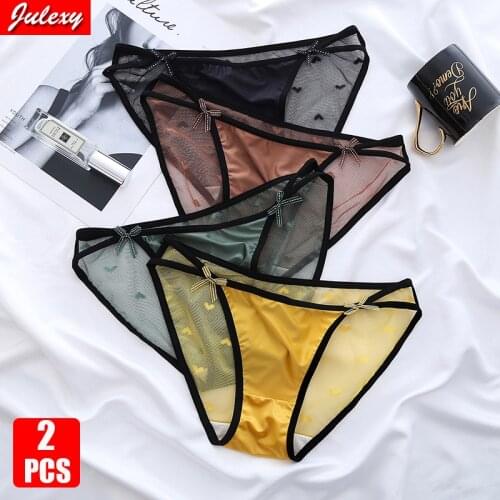 2pcs/pack Julexy Sexy Ladies Luxury Women Underwear Panties Transparent Hollow Out Lace Cute Bow Girls Briefs