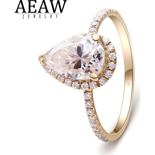AEAW Pear Cut DF VVS1 Moissanite Engagement Wedding Rings Halo Style Fine Jewelry 18k Yellow Gold 1.5carat 6x9mm For Women