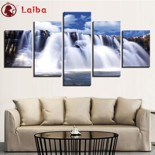 Diamond Natural scenery waterfall Mosaic Picture Of Rhinestone Diamond Painting Cross Stitch Embroidery Needlework Wall Art5pcs