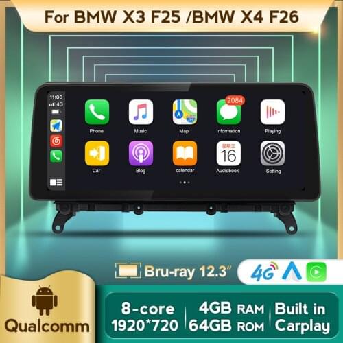 Android 10 Qualcomm 8 Core Touch Screen Multimedia Player Display Navigation BT GPS For BMW X3 F25 X4 F26 2011-2017 CIC NBT F25