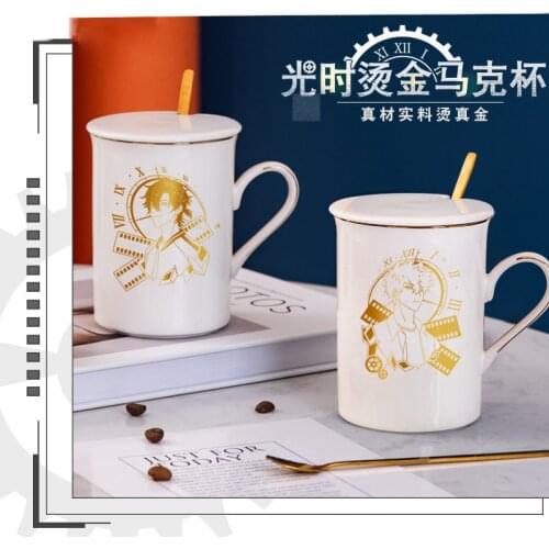 Anime Shiguang Daili Ren Cheng Xiaoshi Lu Guang Ceramic Coffee Water Mug Cup Gold Stamping Unisex Spoon + Cup + Lid Cosplay