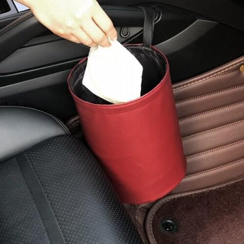 Car Waterproof Trash Can, Compression Folding Bucket, Mini Hanging Storage Bin, Multifunctional Leather Trash Can for Car