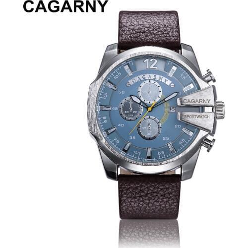 Relogio Masculino CAGARNY Luxury Brand Big Dial Men Watches Military Sport Leather Strap Quartz Watch Male Clock Orologi Uomo