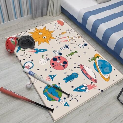 Alien Astronaut Pattern Baby Hand Print Carpet Baby Play Mat Fashion Children Carpet Non-Slip Children Safety Flannel Carpet
