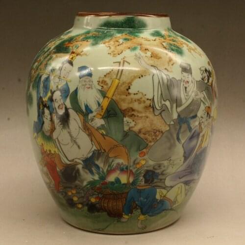 Chinese old porcelain Pink painting of pine and crane greeting spring of Pastel Porcelain flower pots