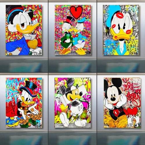 Graffiti Art Disney Wall Art Canvas Painting Mickey Mouse and Donald Duck Poster and Print Picture Home Decoration Room Decor