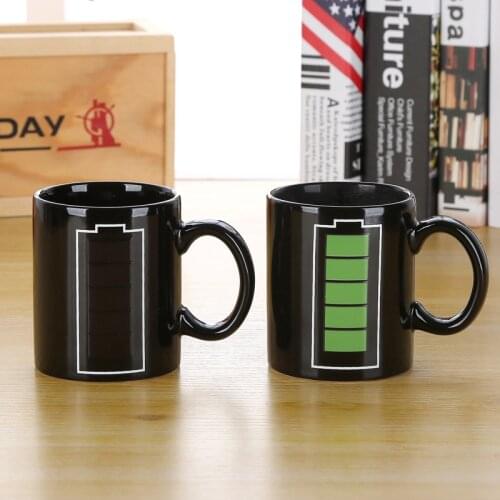 WICK AND HIS PETS Creative Battery Color Changing Cup Power Temperature Sensing Mug Ceramic Coffee Cup Magic Ceramic Cup