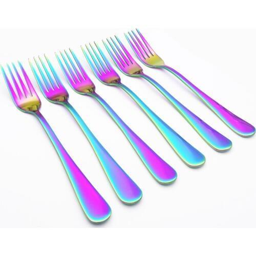 Colorful Stainless Steel Dinner Forks Steak Salad Forks Set Mirror Polish Household Main Forks Kit Restaurant Dinner Tools 1set