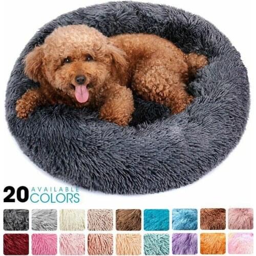 Round Dog Bed Long Plush Pet Kennel Washable Cat House Soft Cotton Mats Sofa For Small Large Dog Chihuahua Dog Basket Pet Bed