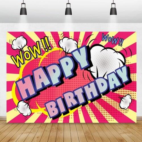 Laeacco Happy Birthday Superhero Backdrop Photography Child Birthday Party Poster Banner Customized Photographic Background