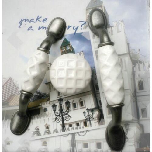 96mm vintage style furniture handles white ceramic drawer cabinet pull handle 3" antique silver dresser door handle knob 76mm