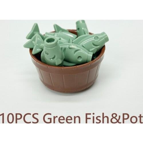 [MOC Hub] Green Fish&Tub Pot Building Blocks Compatible Major Brand Kids Assembled Toys 64951 Early Learning Handmade Design