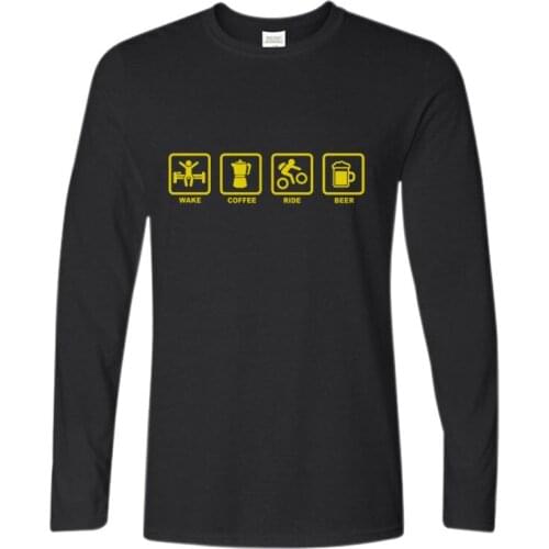 Brand clothing wake coffee rider beer bike fun t-shirt mens Cotton Long Sleeve T-Shirt Harajuku street style fitnes