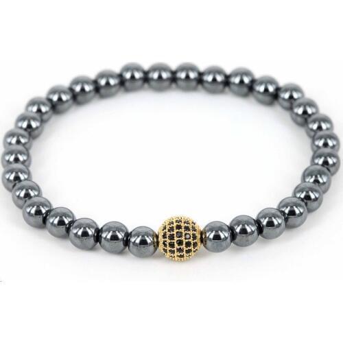 Men Jewelry Fashion Pulseira Masculina Christmas Gift 24K CZ Beads Elastic Charm Natural Stone Hematite Women Bracelets