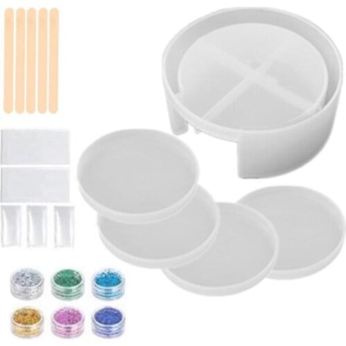 Coaster Molds Set, Round Resin Coaster Molds with Coaster Storage Box Mold for DIY Epoxy Resin Coaster, Home Decoration