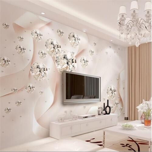 Mural papel de parede para quarto Custom wallpaper Pink ribbon crystal ball 3d stereo jewelry TV wall papel de parede 3d