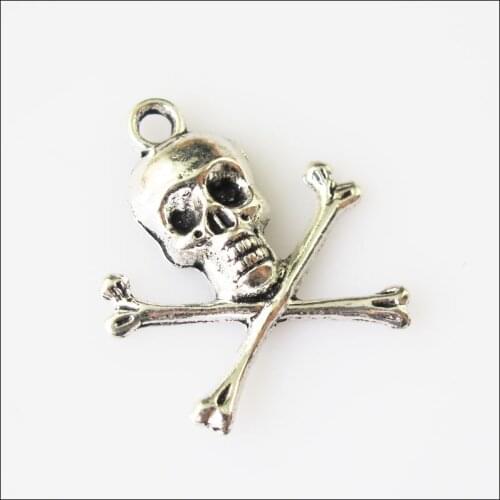 New 20Pcs Tibetan Silver Color Halloween Skull Charms Pendants 21x24mm