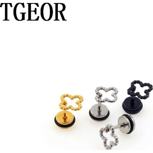 New arrival ear piercing fake earring 1 pair 16G surgical Stainless Steel four-leaf clover square fake plugs