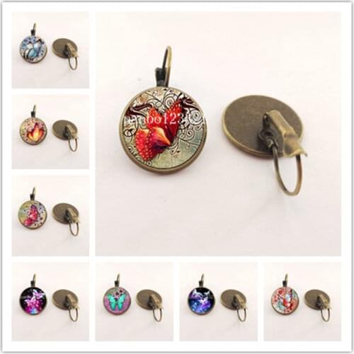 New handmade alloy bohemian butterfly earrings retro round glass dome earrings ladies summer jewelry