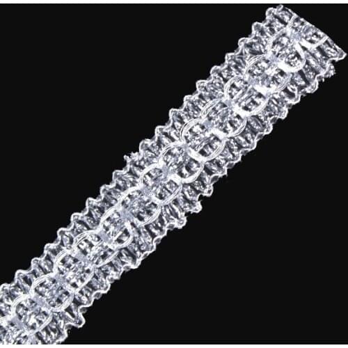 Braided Lace Ribbon Silver Metallic Trim Embellishment Applique Embroidered Trimming Sewing Supplies Renda for Cloth 30yd/T1306
