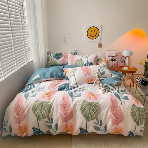 Modern Nordic Leaf Print Bedding Set Bed Linen Single Double Queen King Quilt Covers Bedclothes Duvet Cover Set with Pillowcase