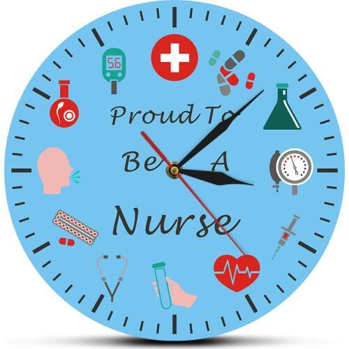 Pround To Be A Nurse Or Your Custom Text Nurse Kit Printed Wall Clock Medical Health Iocns Wall Clock Hospital Clinic Wall Decor