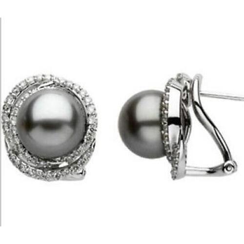 Ry00499 charming pair of 10mm south sea black pearl earring 5.6