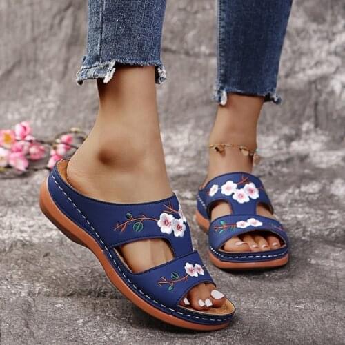 Summer Women Slippers Gladiator Flower Shoes Wedges Platform Flip Flops Beach Mules Ladies Slides Party Sandals Zapatos De Mujer