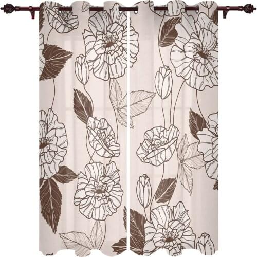 Modern Curtains Poppy Flower Brown Baby Room Bedroom Creative Window Curtains Kitchen Living Room Terrace Valance Curtains