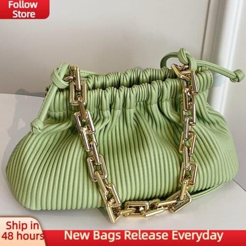 Thick Acrylic Chains Shoulder Bags For Women 2021 Drawstring Luxury Branded Designer Crossbody Bags Small Fashion Handbags Purse