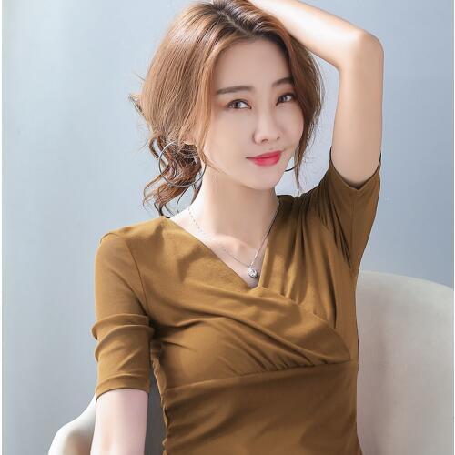 Gkfnmt 2020 Shiny Lurex Women Summer Style Lace Tshirt Shirts Casual Short Sleeve V-Neck Blusas Tops Sexy White