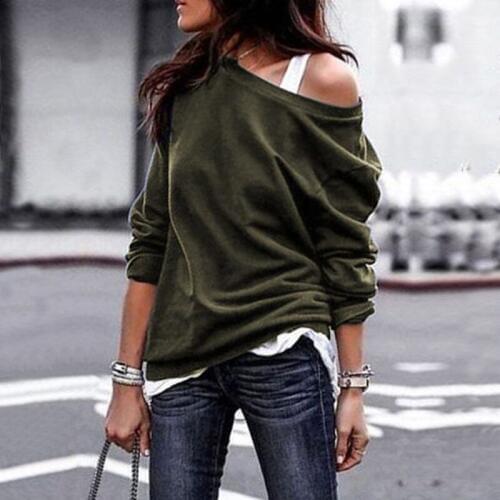 2020 Autumn New Blouse Women Long Sleeve One Shoulder Solid Shirt Winter Outwear Casual Female Knitted Loose Shirt Knitwear