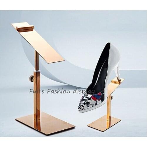 10pcs High quality Mirro rose gold Stainless Steel Shoe tree display rack holder adjustable high heel Shoe display stand
