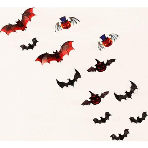 12pcs Halloween Party Reusable Self-Adhesive Wall Art Decals Halloween 3D Bat Sticker Haunted House Pumpkin Sticker Wall Decor