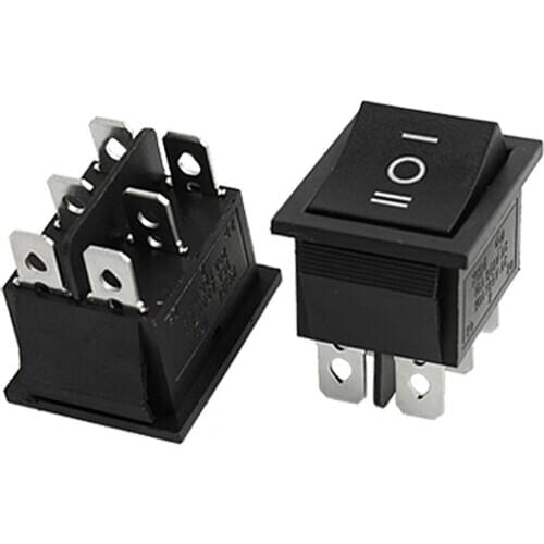 2pcs 6 Pin DPDT ON-OFF-ON 3 Position Snap in Rocker Switch 15A/250V 20A/125V AC