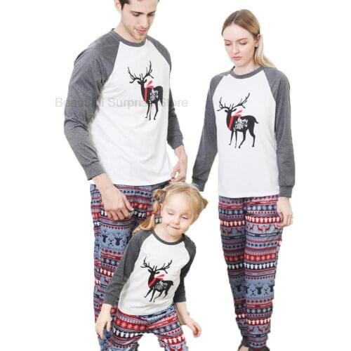 Family Matching Pajamas Sets Christmas Deer Mother Father Children Sleepwear Mommy and Me Xmas Clothes Girl Boy Tops+Pants 2PCS