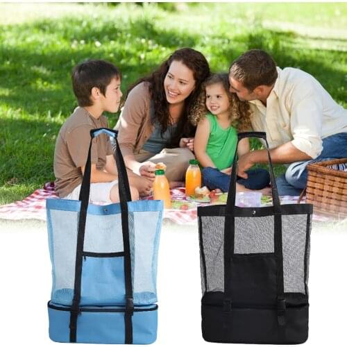 2-in-1 Outdoor Camping Beach Mesh Tote Bag With Detachable Cooler Bag Packing Organizer Multifunctional Waterproof Backpack