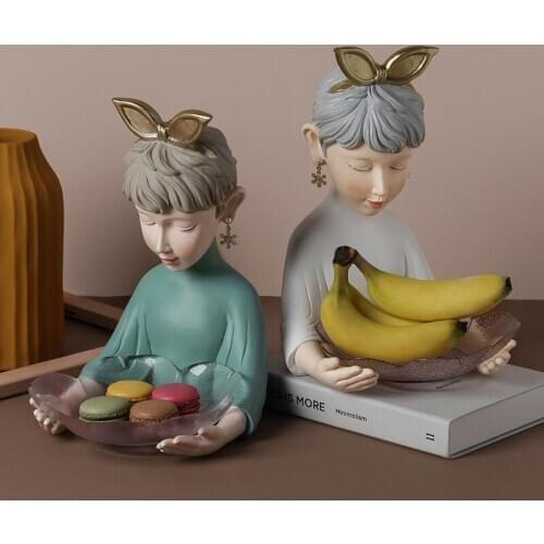 2020 Light Luxury Girl Glass Tray Decoration Accessories Modern Creative Living Room Key Storage Tray Fruit Home Decor Sculpture