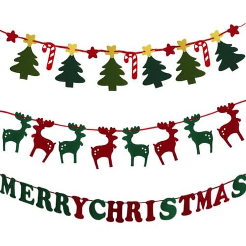 3M Merry Christmas Decor Banner Cute Christmas Tree Elk Felt Garland Flag For New Year Xmas Party Home Hanging Bunting Navidads