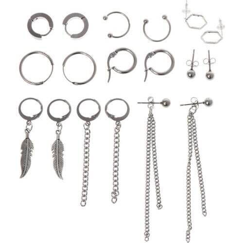 9 Pairs/Set Chain Earrings Stainless Steel Pendant Dangle Decoration Charms Unisex Women Men Personality Jewelry Chains