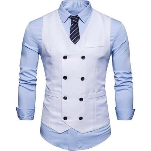 White Double Breasted Men Vest for Wedding Prom V Neck Slim fit One Piece Man Suit Waistcoat Custom Male Fashion Coat Eur Size