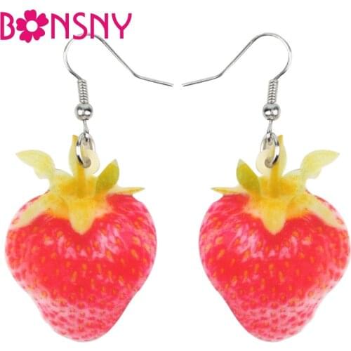 Bonsny Acrylic Sweet Strawberry Earrings Big Long Dangle Drop Cute Fruit Jewelry For Women Girls Ladies Teens Summer Accessory